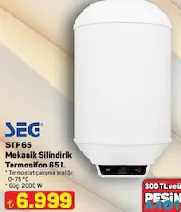 SEG STF 65 MEKANİK SİLİNDİRİK TERMOSİFON 65 L fiyat ve kampanya bilgisi